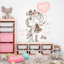 Vinyl and stickers girl with balloon and stuffed toy