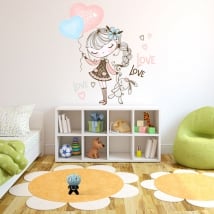 Vinyl stickers girl with balloons and stuffed toy