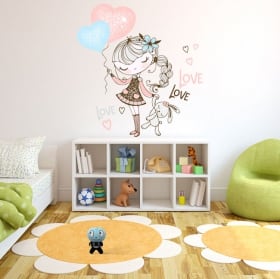 Vinyl stickers girl with balloons and stuffed toy