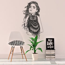 Vinyl and stickers woman silhouette with owl