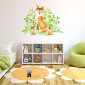Vinyl stickers watercolor effect fox family