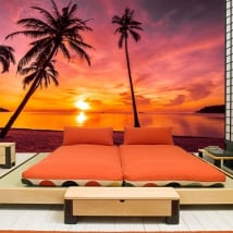 Vinyl wall murals palm trees sunset on the beach