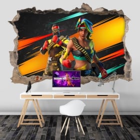 Adhesive vinyl 3d hole wall video game fortnite