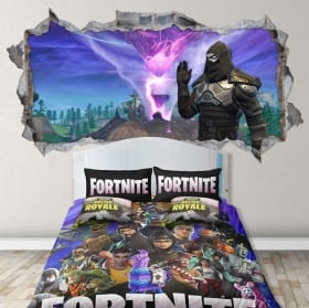Vinyl stickers hole wall fortnite video game 3d