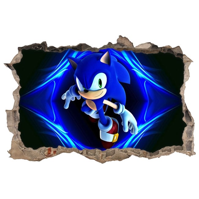 Sonic The Hedgehog Cartoon 3D Broken Wall Game Stickers muraux