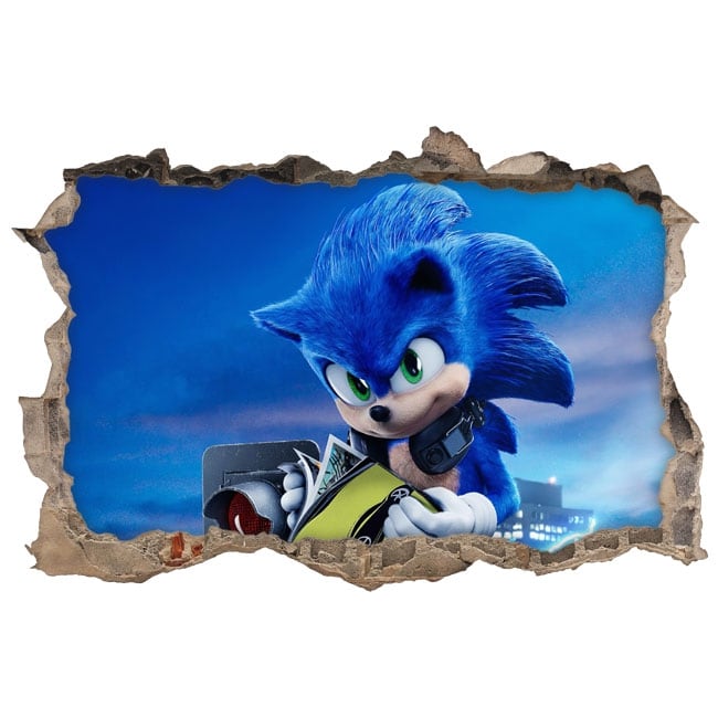 Sonic The Hedgehog Cartoon 3D Broken Wall Game Stickers muraux