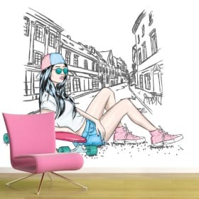 Decorative vinyl skater woman