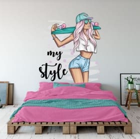 Decorative vinyl and stickers skater woman