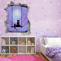 Vinyl 3d girl and cat on the swing