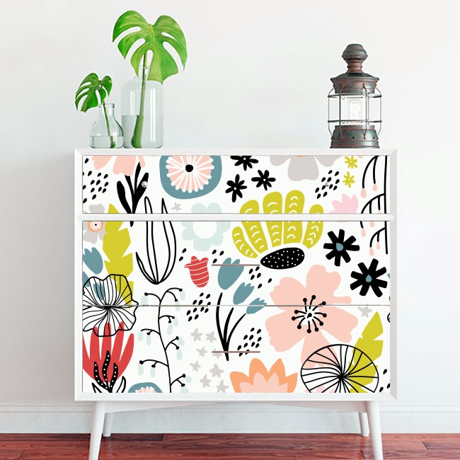 Vinyls for furniture or cabinets colored flowers