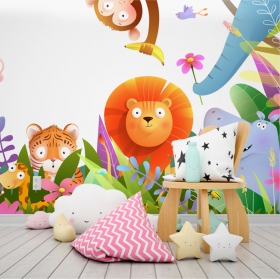 Wallpaper or wall mural children's illustrations animals
