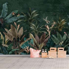 Wallpaper or mural landscape plants butterflies and birds