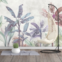 Wallpaper or mural watercolor plants and flowers