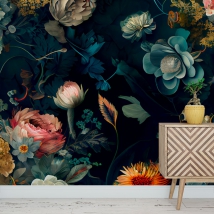 Wall mural or wallpaper classic drawing flowers
