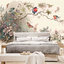 Vinyl murals birds and tree branch watercolor