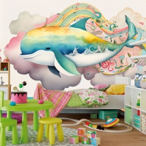 Wallpaper or mural magical whale illustration