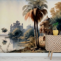 Wall mural or wallpaper oriental palace lake landscape