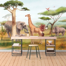 Wallpaper or wall mural landscape africa safari elephant
