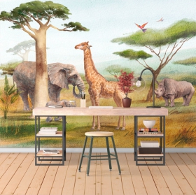 Wallpaper or wall mural landscape africa safari elephant