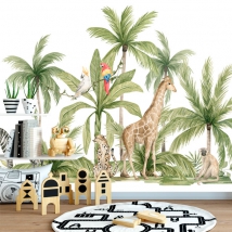 Wallpaper or wall mural landscape africa safari giraffe cheetah