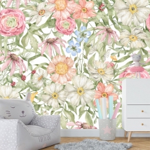 Wallpaper or mural drawing flowers pastel colors