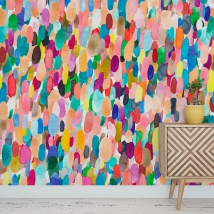 Wall mural or wallpaper decoration painting brushstrokes in watercolor
