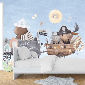Wall mural or wallpaper children's drawing pirate bears