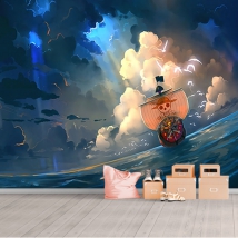 Wall mural or wallpaper one piece