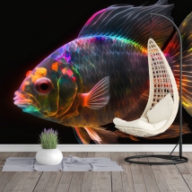 Modern neon color goldfish fish wall mural or wallpaper