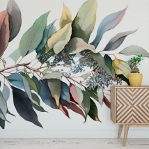 Wallpaper or mural watercolor illustration juvenile plant leaf