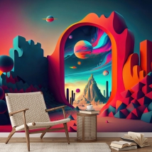 Wall mural or wallpaper youthful illustration colorful spatial dimension landscape