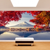 Wall mural or wallpaper landscape mount fuji and lake japan