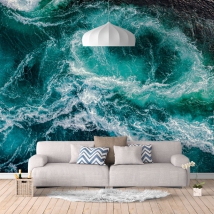 Wall mural or wallpaper sea waves and blue textures