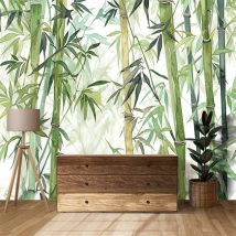 Watercolor bamboo wall mural or wallpaper