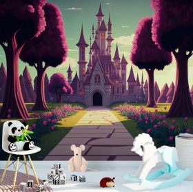 Wall mural or wallpaper children's story castle drawing