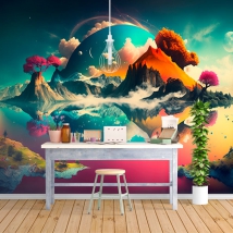 Wall mural or wallpaper color landscape illustration
