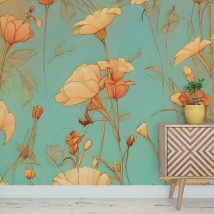 Wallpaper or mural illustration flowers vintage style cool