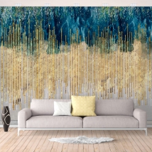 Wall mural or wallpaper abstract painting with golden blue textures