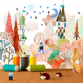 Wall mural or wallpaper watercolor path castle