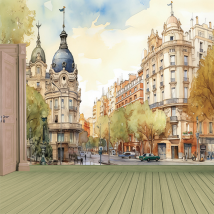 Madrid watercolor wall mural or wallpaper