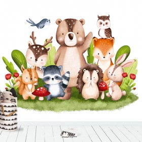 Wall mural or wallpaper watercolor wild animals