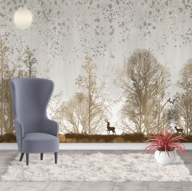 Wall mural or wallpaper trees and deer