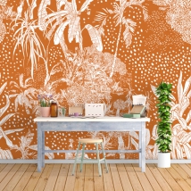 Wallpaper or mural background drawing vintage tropical plants