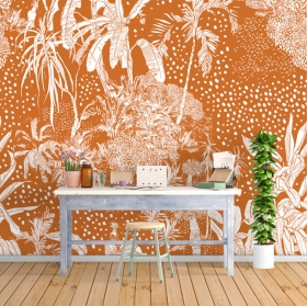 Wallpaper or mural background drawing vintage tropical plants