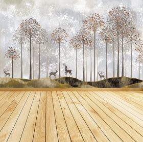 Wallpaper or mural autumn forest illustration with deer
