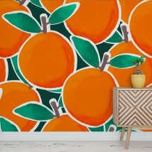 Modern orange watercolor drawing wallpaper or mural