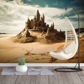 Wall mural or wallpaper fantasy realistic sand castle real size