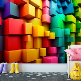 Colorful rainbow 3d cubes background wallpaper or mural