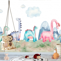 Wallpaper or mural watercolor illustration dinosaurs for children