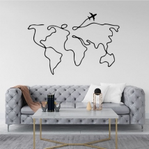 Adhesive vinyl world map with plane taking off